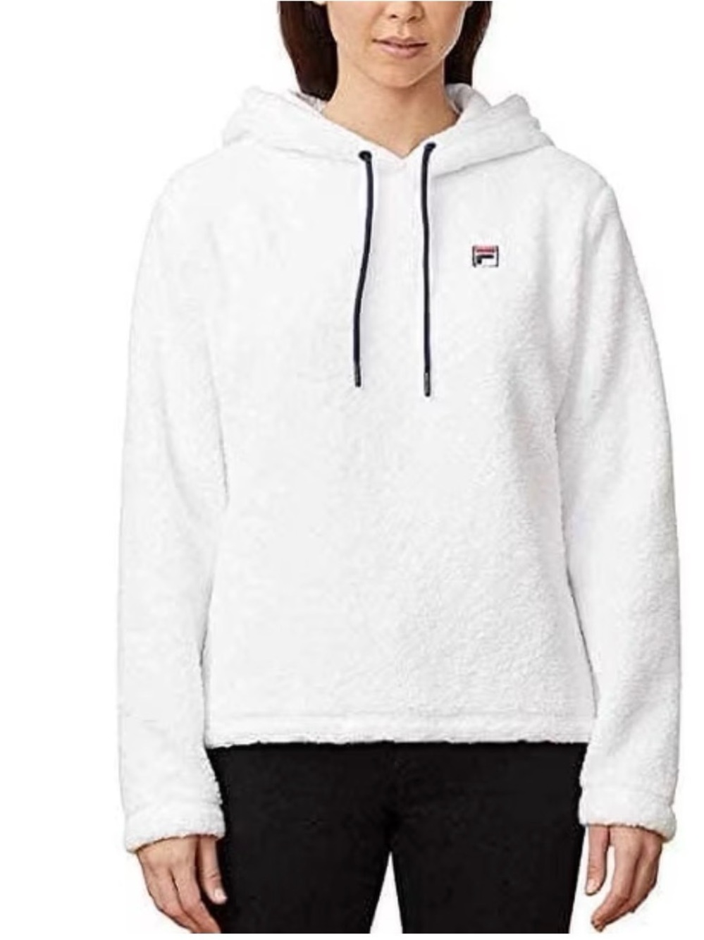 Fila Women's White Sherpa Hoodie with Black Drawstrings
